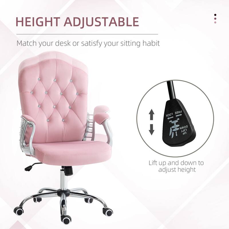 Vinsetto Home Office Chair, Velvet Computer Chair, Button Tufted Desk Chair with Swivel Wheels
