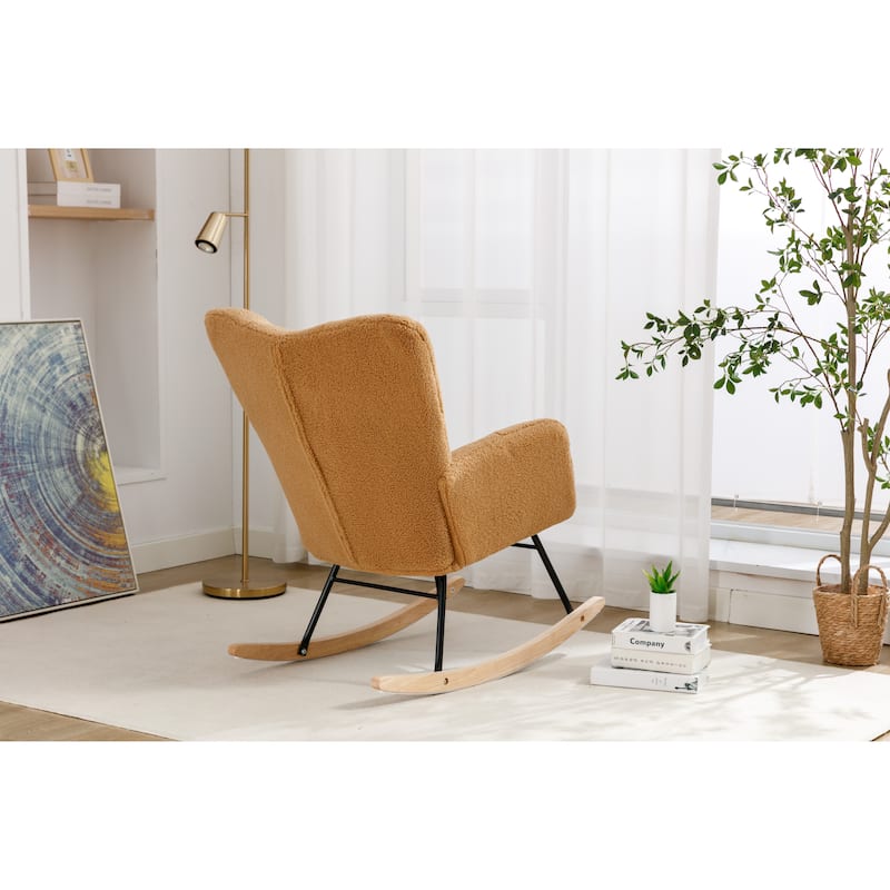 Khaki Teddy 31.5" High Back Buttons Tufted Rocking Chair