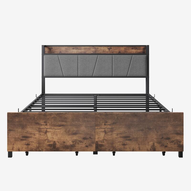 Queen Size Bed with Charging Station and 2 Storage Drawers
