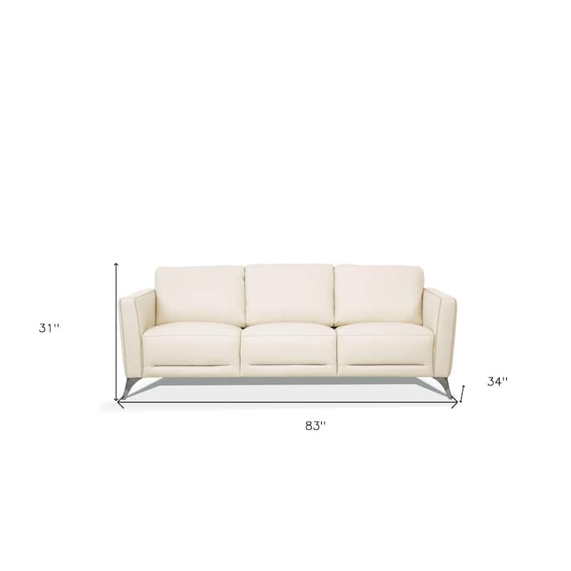 HomeRoots 83" Cream Leather Sofa With Black Legs