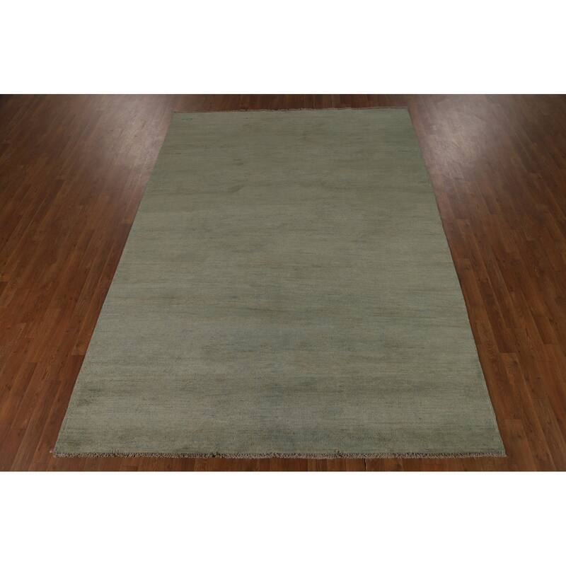 Sage Green Solid Gabbeh Modern Area Rug Hand-Knotted Wool Carpet - 6'10" x 9'5"