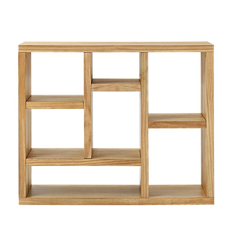 Open Wooden Open Shelf Bookcase, Freestanding Display Storage Cabinet with 7 Cube Storage Spaces, Floor Standing Bookshelf