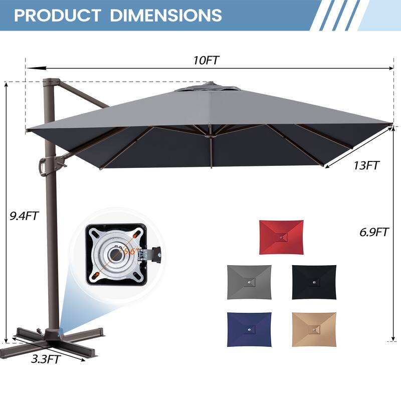 10x12.5 FT Outdoor Patio Cantilever Umbrella 360 Degree Rotation