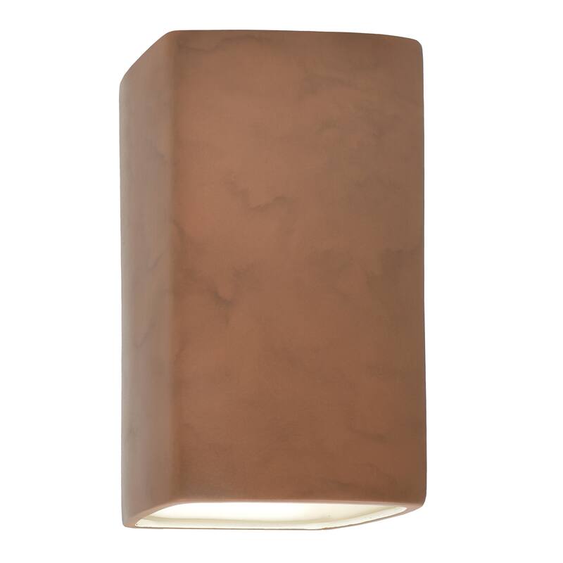 Justice Design Ambiance - Large Rectangle Wall Sconce - Open Top & Bottom - Replaceable Bulb - Terra Cotta