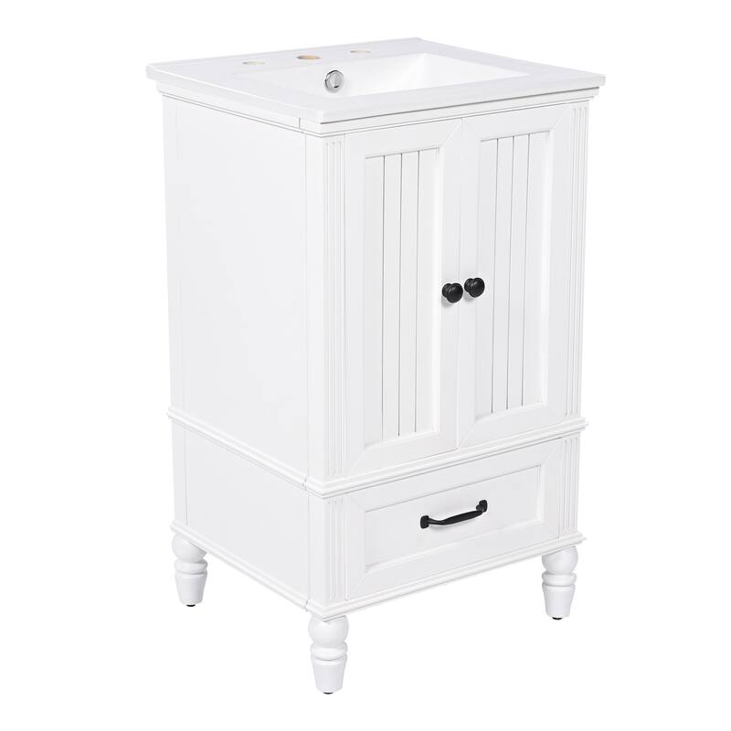 Small Bathroom Vanity with Sink, Freestanding Wooden Bathroom Cabinet, Storage Cabinet with Magnetic Door Stopper & Drawer
