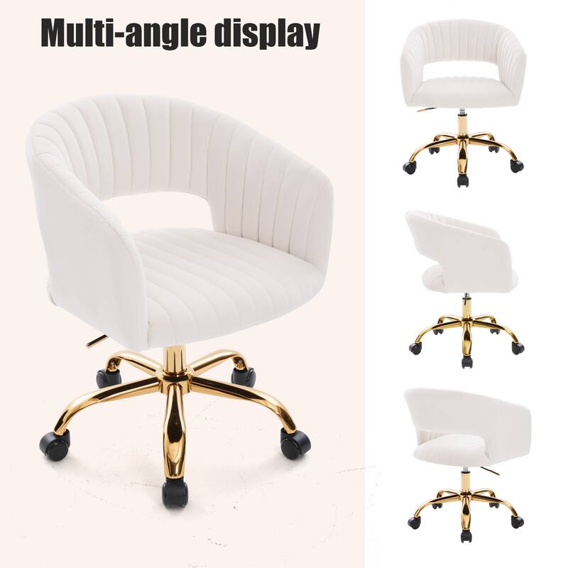 HOMEFUN Velvet Upholstered Swivel Adjustable Height Home Office Chair With Wheels