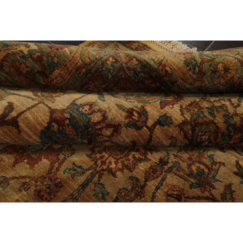 6'2''x9'5'' Hand Knotted Gold Wool Agra Botanical Gold Wash Silky Sheen Rug - 6' 2'' x 9' 5''