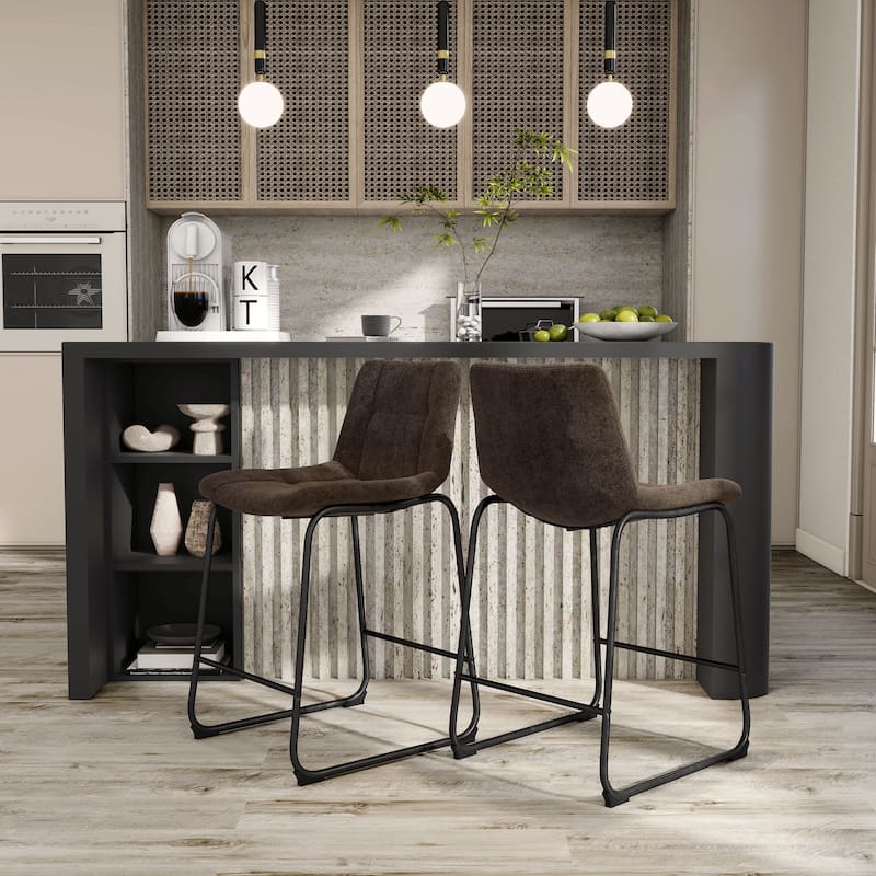 Furniture of America Eamon Modern Chenille Padded Dining Chairs (Set of 2) - Brown - Counter Height