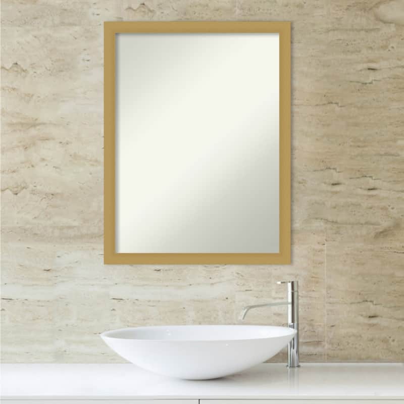 Non-Beveled Bathroom Wall Mirror - Grace Brushed Gold Narrow Frame