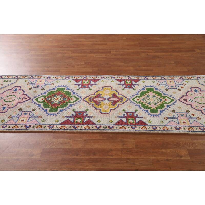 Tribal Geometric Kazak Indian Runner Rug Hand-knotted Wool Carpet - 2'7"x 7'11"