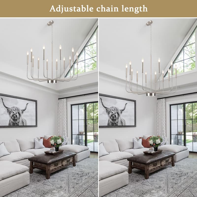 12-Light W32.08" x H70.07" Rustic Candle Chandelier for Dining Room Bedroom