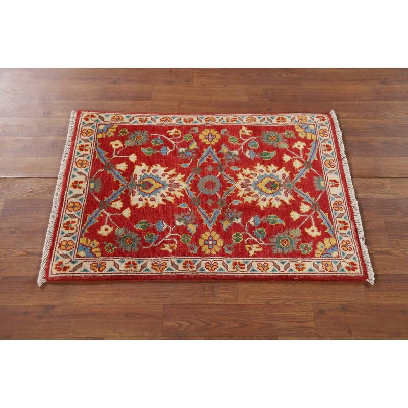 Floral Red Kazak Oriental Foyer Rug Handmade Wool Carpet - 2'0" x 2'11"