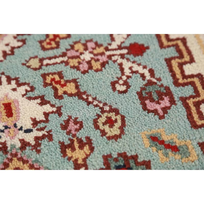 Hand Knotted Oriental 100% Wool Carpet Traditional Geometric Navy Blue & Blues Heriz (serapi) Runner Rug - 8' 2'' X 2' 6''