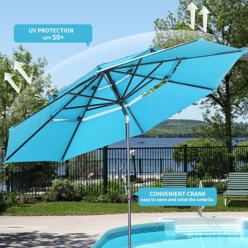 Ainfox 10 ft Patio Umbrella with Base 3 Tiers Outdoor Market Umbrella