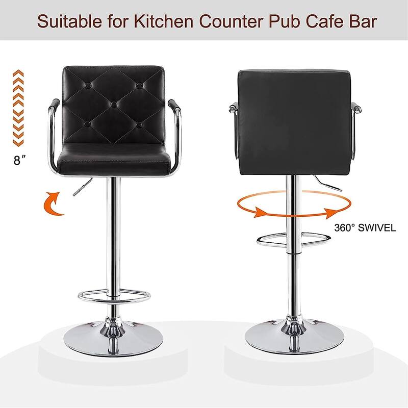 Javlergo Adjustable Height Swivel Bar Stools PU Leather with Back and Armrest, Set of 4 Barstools