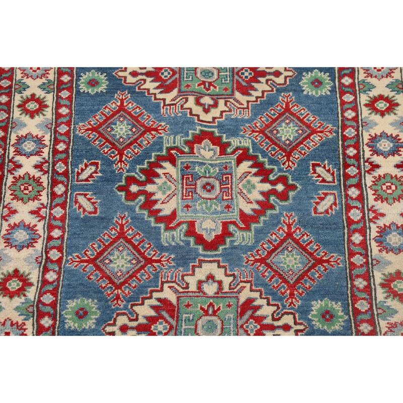 Blue Kazak Accent Rug Handmade Wool Carpet - 3'4" x 4'10"