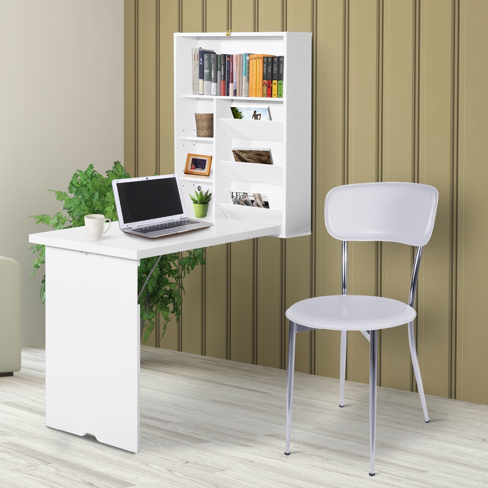 Fold out outlet convertible desk