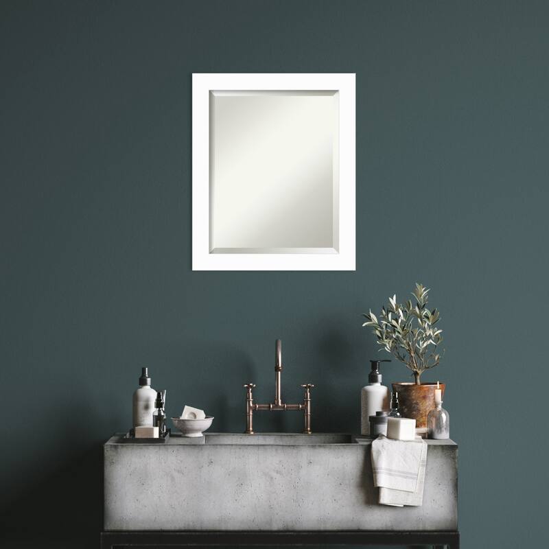 Basic Narrow Beveled Wood Framed Bathroom Vanity Wall Mirror
