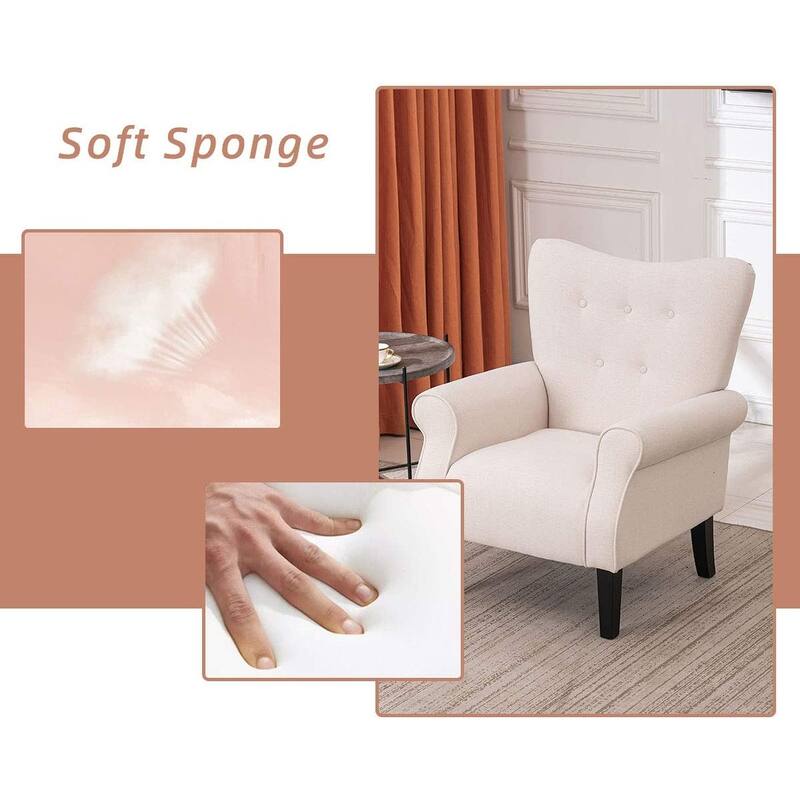 Erommy Wing back Arm Chair, Upholstered Fabric High Back Chair with Wood Legs