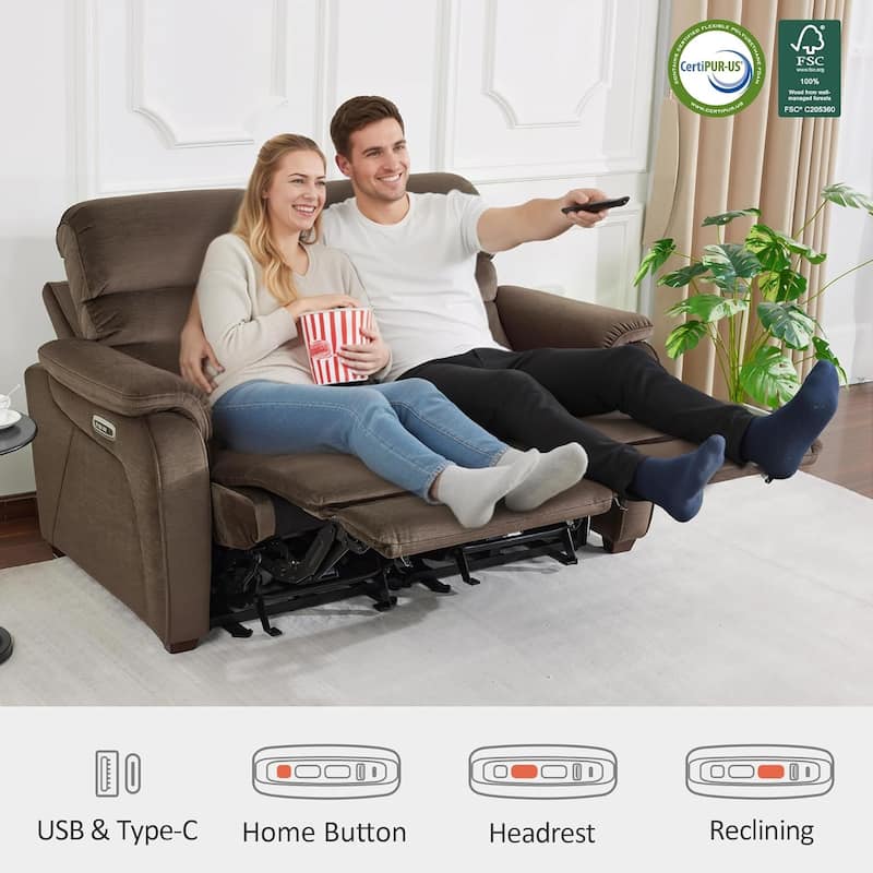 MCombo 61.6'' Wall Hugger Power Loveseat Recliner Sofa with Adjustable Headrest and USB A & C Charge Ports