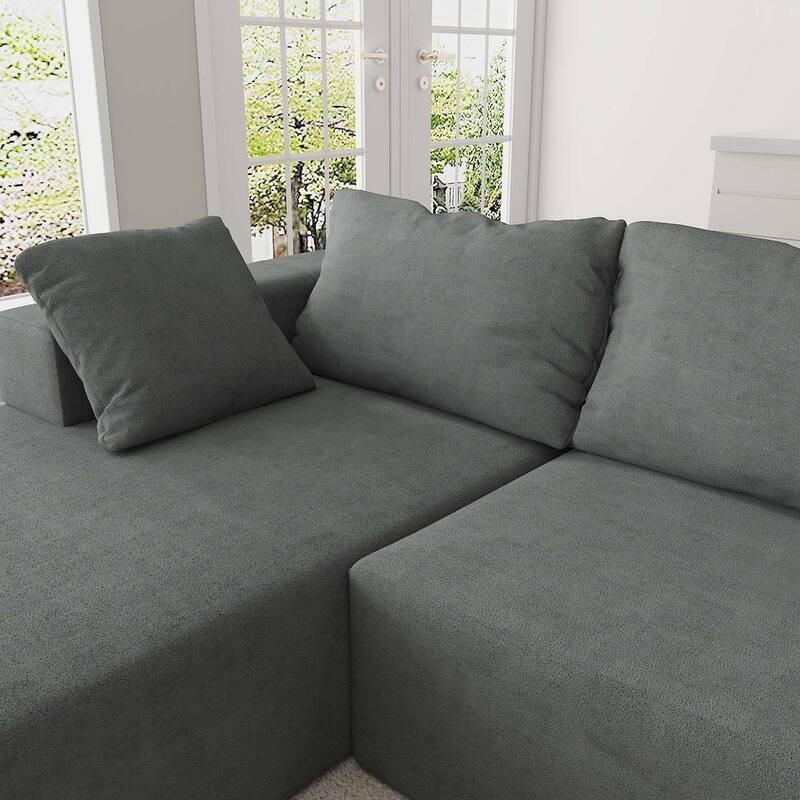 L-Shaped Chenille Sectional Sofa Modern Modular Cushion Back Couch Sofa With 6 Pillows for Living Room