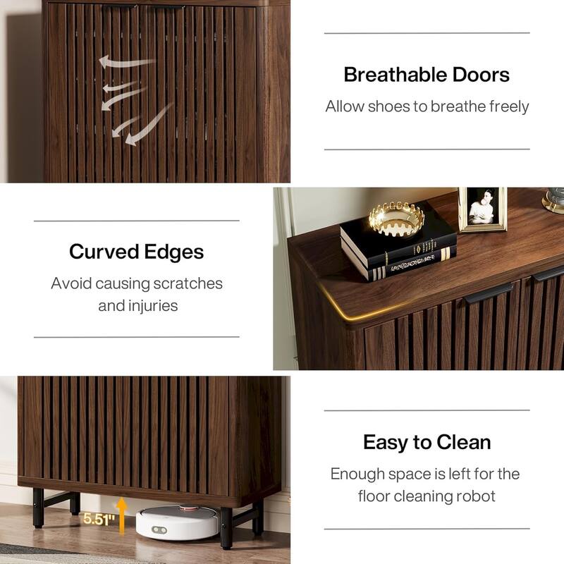 6-Tier Shoe Cabinet with Shutter Doors Adjustable Shelves Wooden Storage Cabinet for Entryway/Hallway/Closet/Living Room