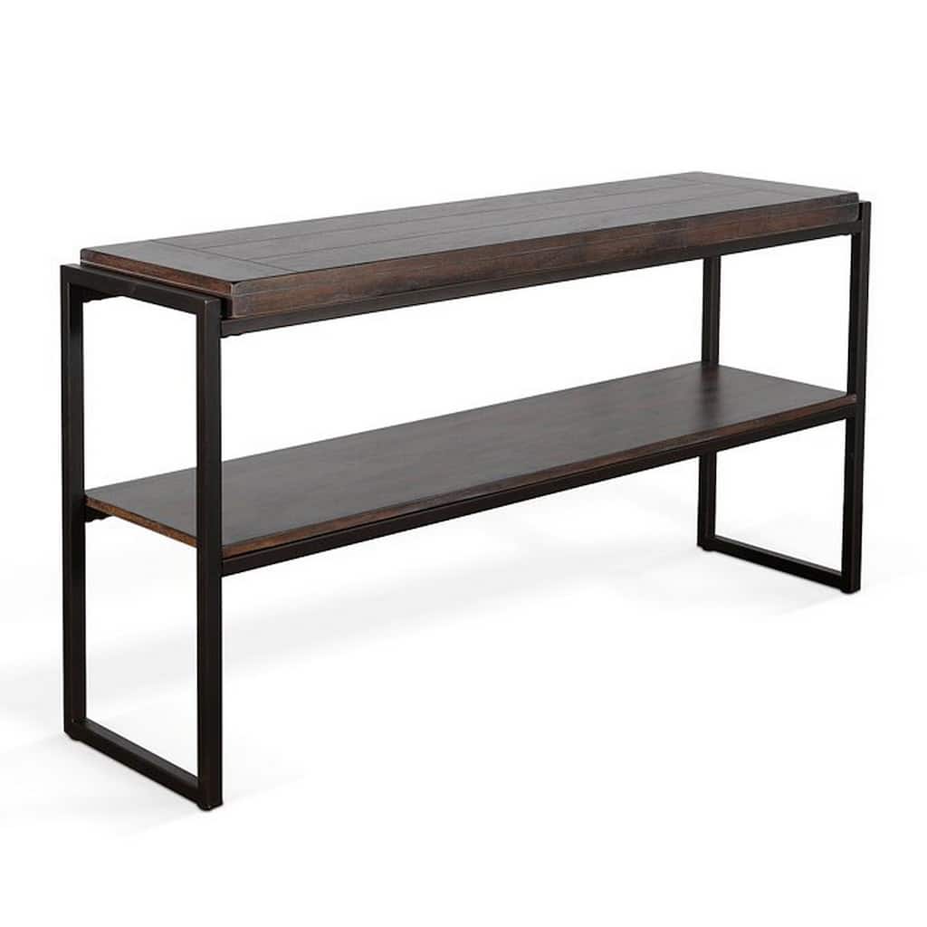 Lery Sofa Table, Dark Brown Wood, Black Metal, Bottom Shelf, 51 Inch