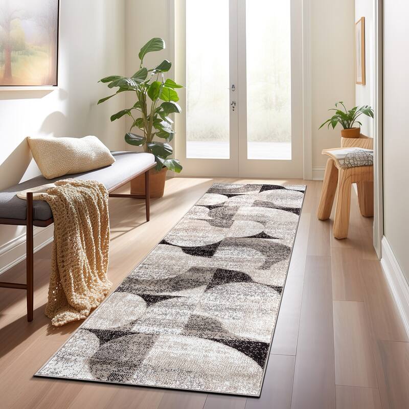 Modern Geometric Design Area Rug - 2' x 7' - Brown - Runner