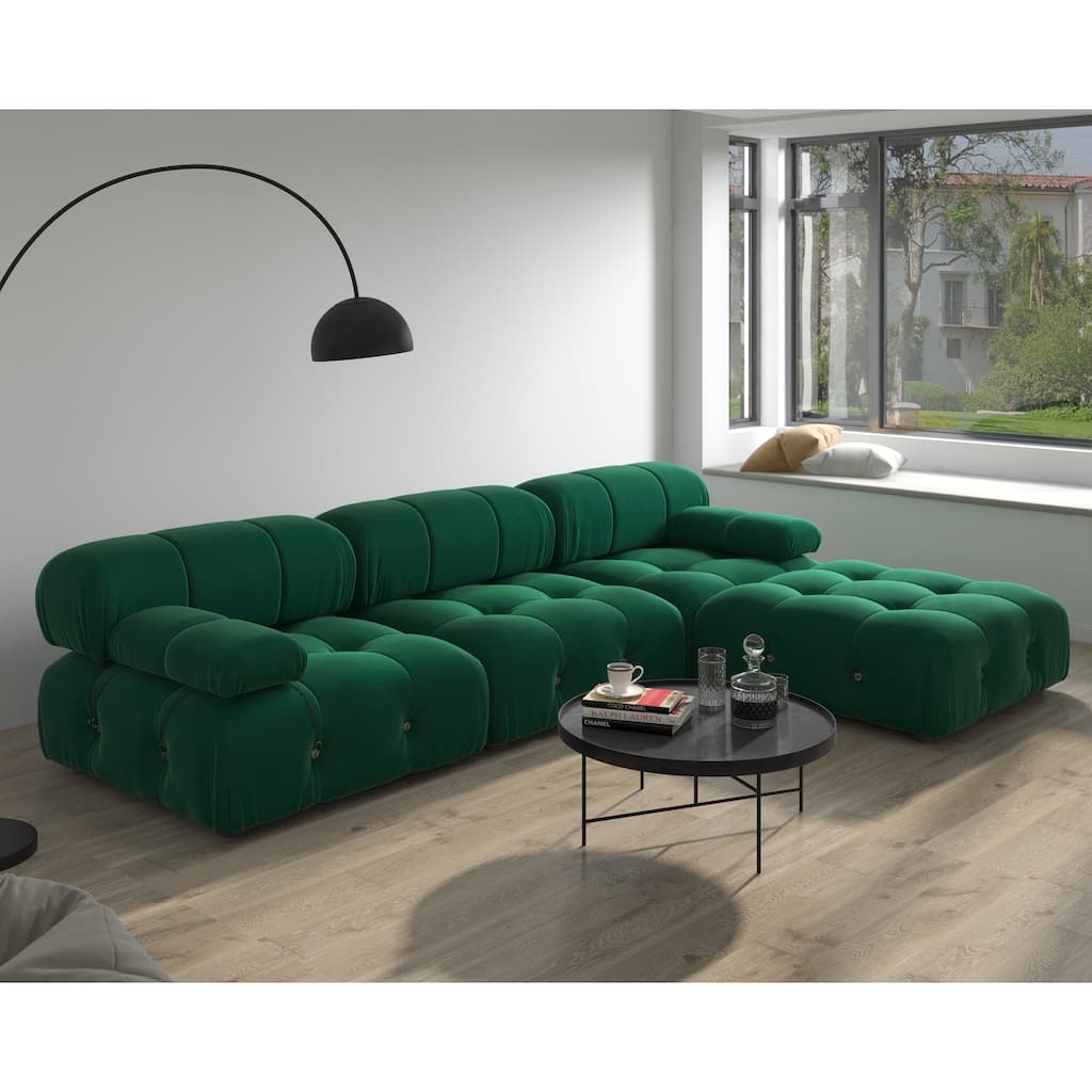 L-Shape Modern Velvet Sectional Sofa , Upholstery 3 seater with ottoman-103.95"