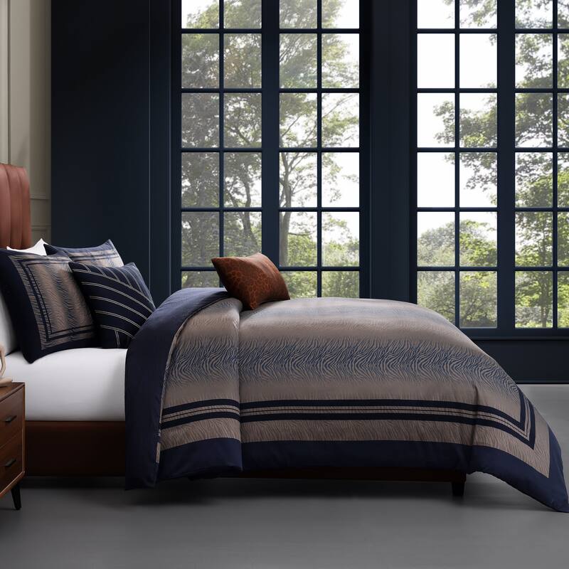 Bebejan Dark Blue Animal Prints 100% Cotton Sateen 5 Piece Reversible Comforter Set