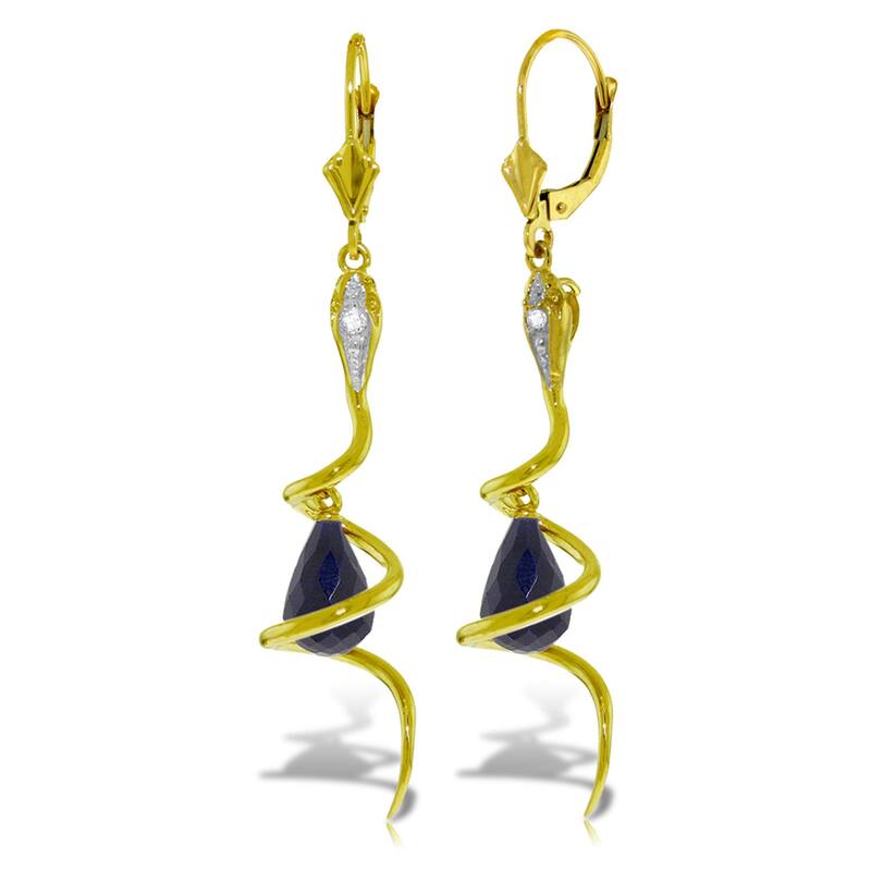 14K Solid Gold Snake Earrings w/ Briolette Dyed Sapphires & Diamonds - Yellow