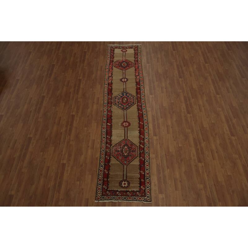 Hand Knotted Oriental 100% Wool Carpet Traditional Geometric Beige & Ivories Sarab Runner Rug - 12' 6'' X 2' 9''