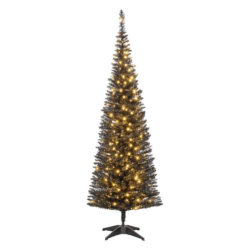 5' Slim Pre-Lit Christmas Tree with 160 Warm White LED Lights and 294 Branch Tips - Black