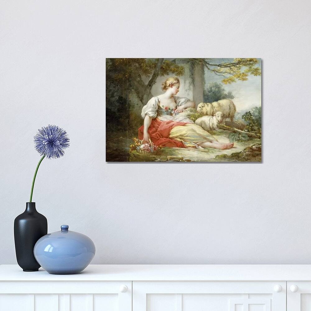 iCanvas "Shepherdess With Sheep And A Basket Of Flowers Near A Ruin In A Wooded Landscape" by Jean-Honore Fragonard Canvas Print