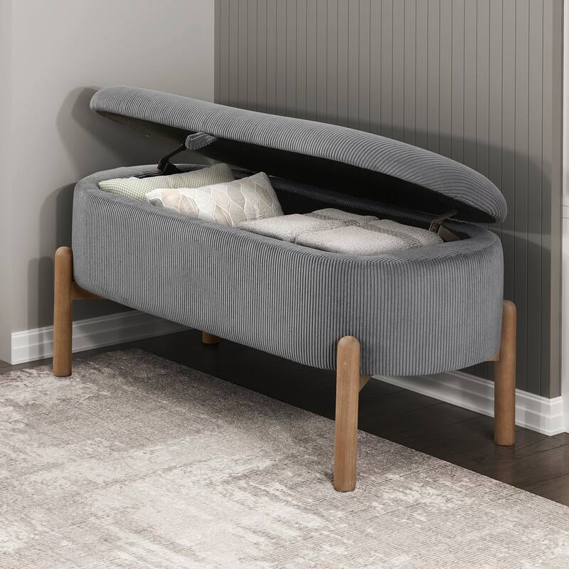 Salem 42" Corduroy Lift Top Storage Bench - Foam Cushioned Seat