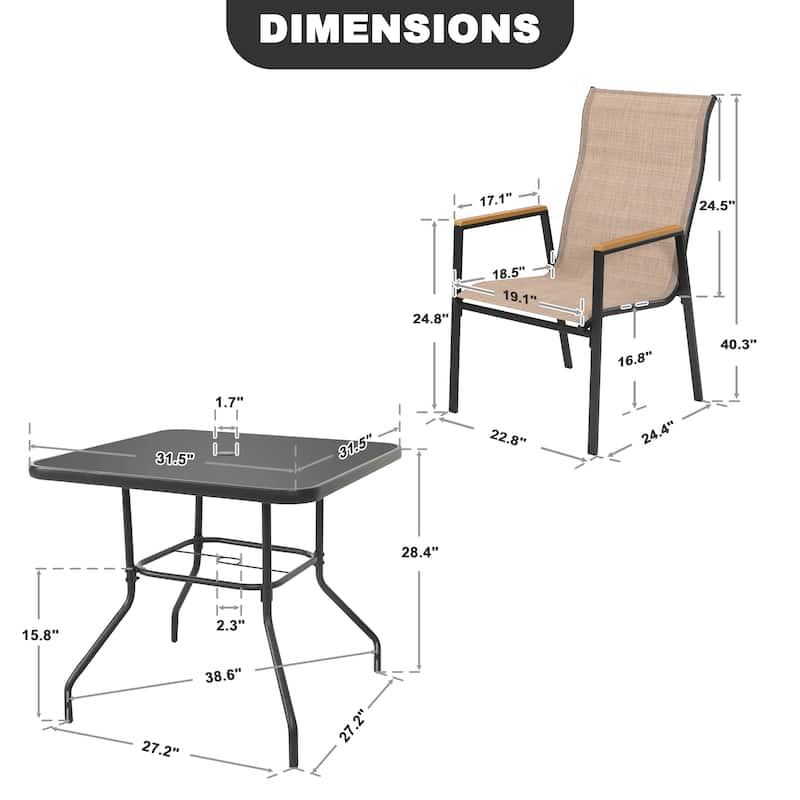 5-Piece Textilene Patio Dining Set with Umbrella Hole, Stackable Design