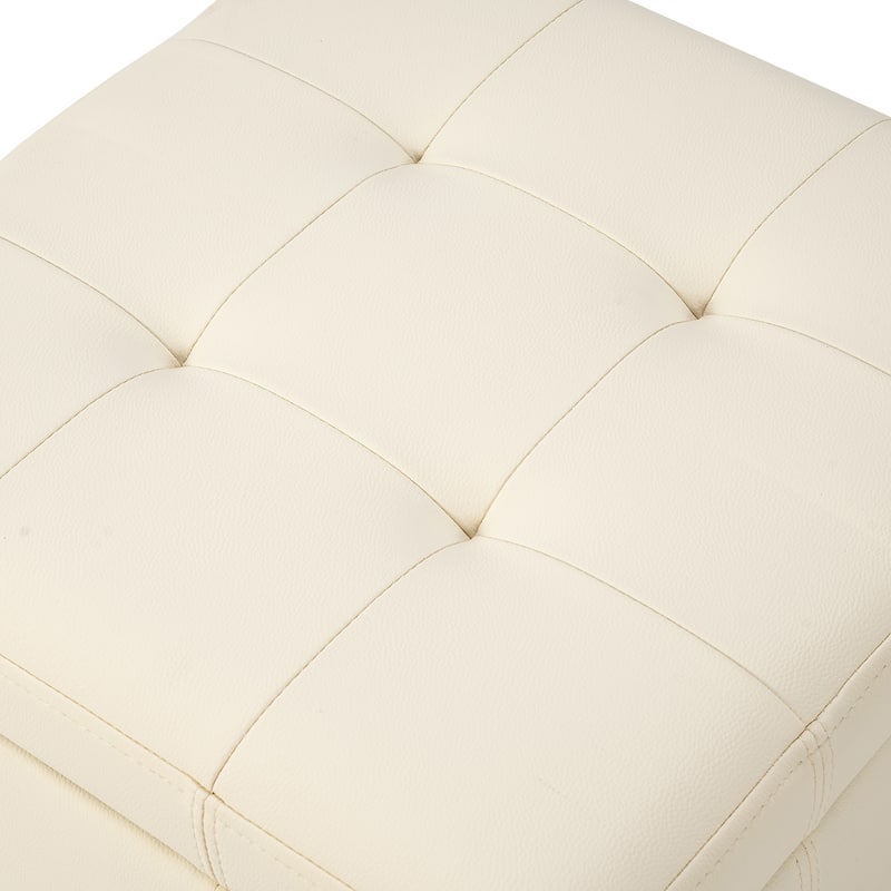 Adeco Upholstered Tufted Faux Leather Storage Ottoman