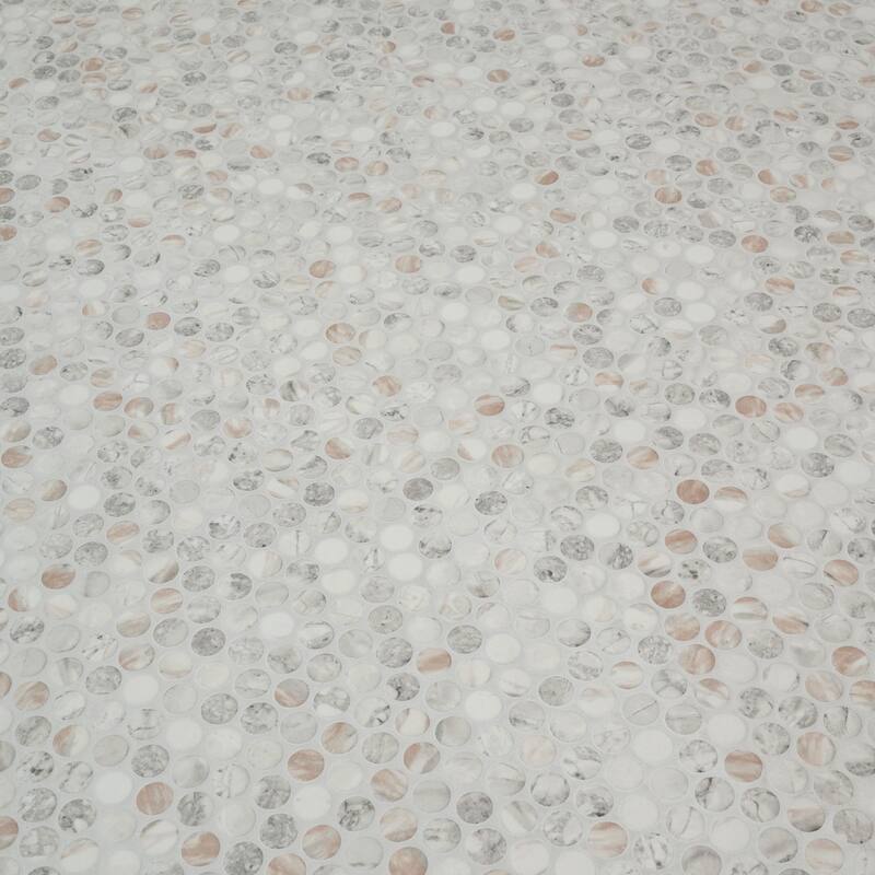 Ackland AKM-G-12X12PR-CA 12" x 12" Glass Penny Floor and Wall Mosaic - Blush Veil