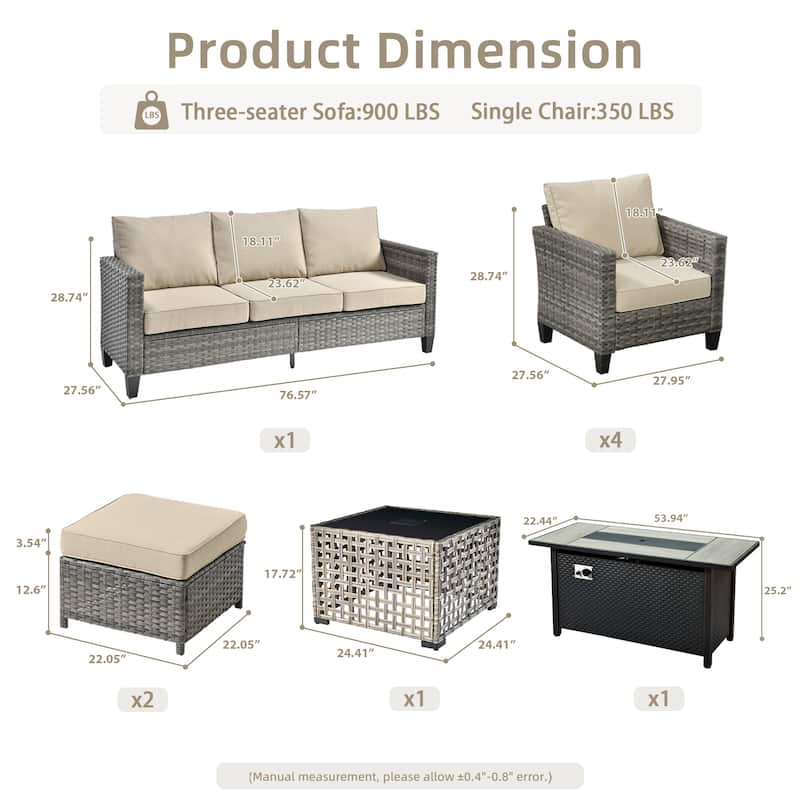 OVIOS 9 Pieces Patio Furniture Set with Solar-Powered Table & 54" Fire Table