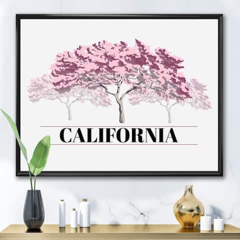 Designart 'Cherry Blossom Sakura Pink Tree Illustration' Farmhouse Framed Canvas Wall Art Print