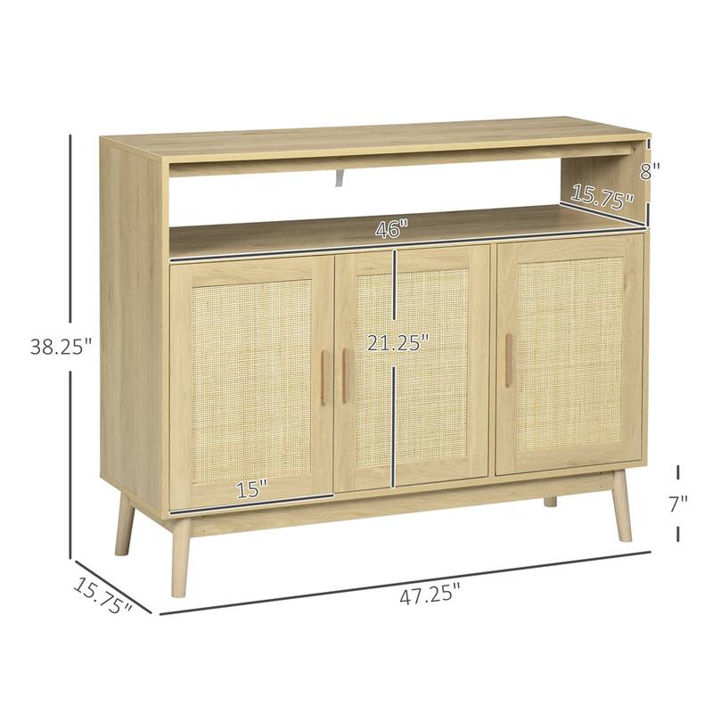 Sideboard Buffet Cabinet with Rattan Doors and Adjustable Shelves