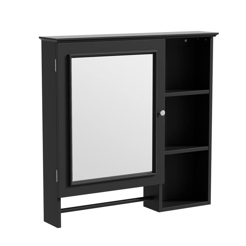 GDFStudio - Rosdale Modern Wall Mounted Bathroom Storage Mirror Cabinet with Adjustable Shelves, Open Storage and Towel Rack