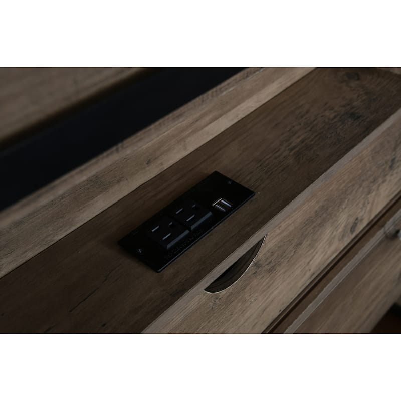 King/Queen Farmhouse Bed Frame with LED Lights, Charging Station & Barn Door Storage