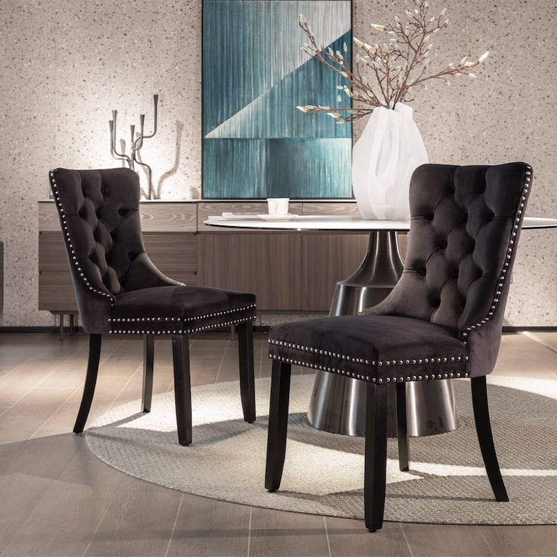Tufted Solid Wood Velvet Dining Chair,2-Pcs Set
