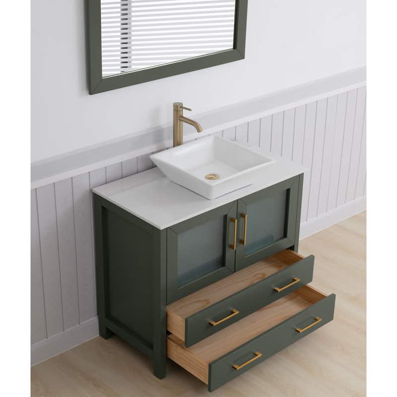 Vanity Art 36" Single Sink Bathroom Vanity Set with Engineered Marble Top Free Mirror - 36 x 18.5 x 36 Inches