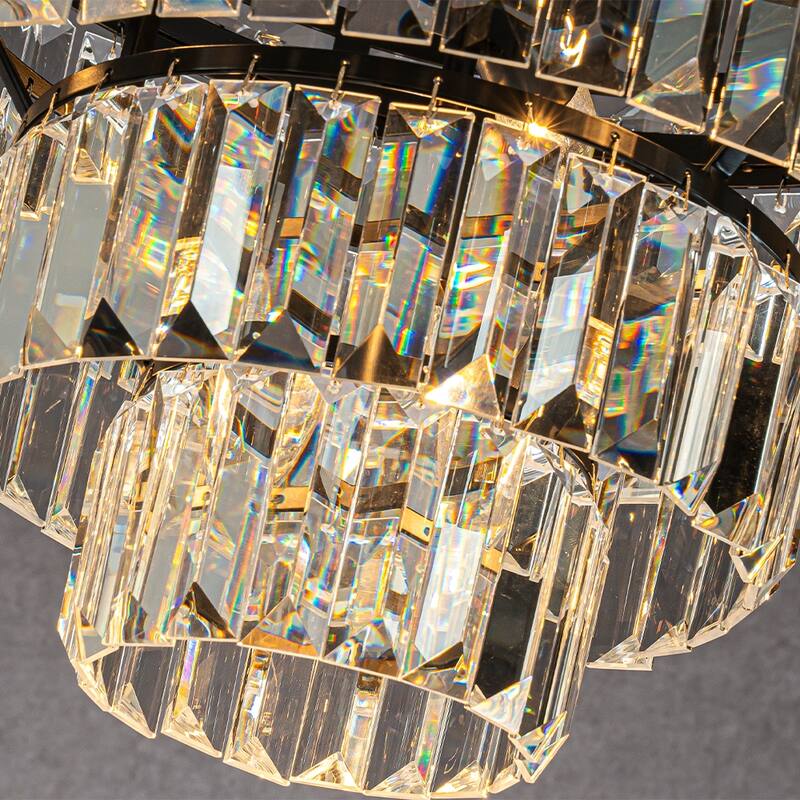 CraftHome 18'' Modern Classic Crystal Flush Mount With Matte Black Finish 4-Light Tiered Ceiling Light For Dining Room Bedroom