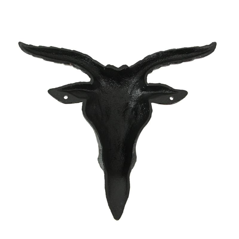 Zeckos Black Cast Iron Baphomet Goat Head Wall Mounted Resin Sculpture