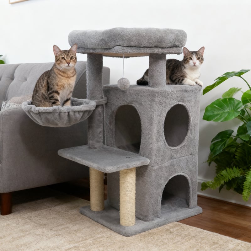 Gymax 33.5'' Cat Tree w/ 2-Tier Condo Padded Plush Top Perch Sisal