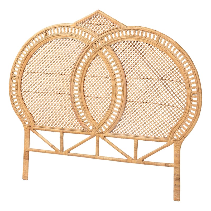 Nerita Rattan Headboard - Handwoven Wicker with Double Circle Design, Light Honey, Lightweight Coastal Bedroom Décor, Queen Size - Queen