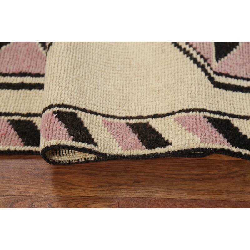 Geometric Anatolian Vintage Runner Rug Foyer Handmade Wool Carpet - 2'11"x 11'7"